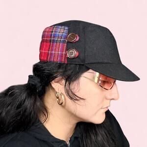 Y2k plaid military hat with